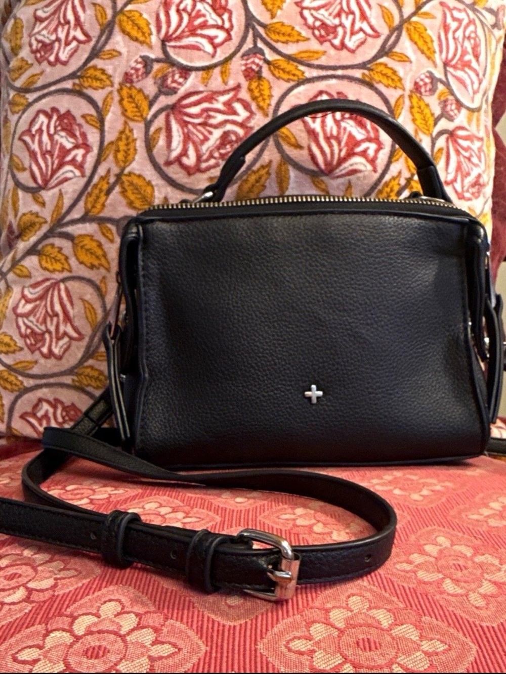 Peta + Jain Black Vegan Leather Top-Handle Crossbody Bag